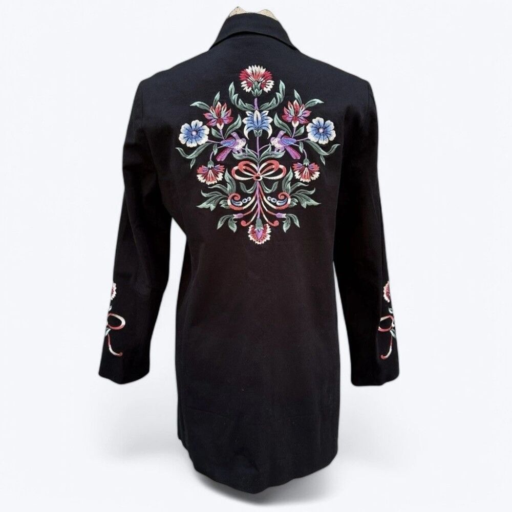 Victor Costa Occasion Long Jacket Size XS Floral Embroidered Pockets Boho